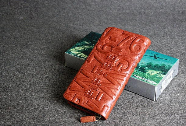 Leather men clutch red modern brown vintage zip clutch men long wallet purse clutch