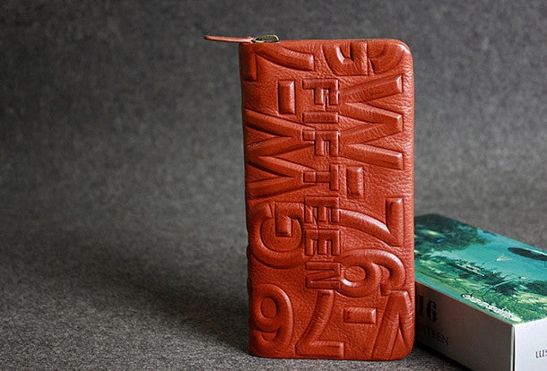 Leather men clutch red modern brown vintage zip clutch men long wallet purse clutch