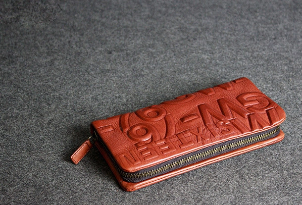 Leather men clutch red modern brown vintage zip clutch men long wallet purse clutch
