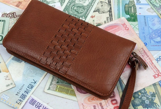 Leather men clutch Vintage brown coffee zip clutch men long wallet purse clutch