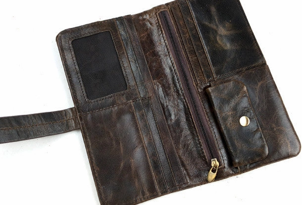Leather men coffee vintage clutch men multi card holders long wallet purse clutch