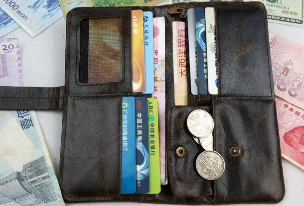 Leather men coffee vintage clutch men multi card holders long wallet purse clutch