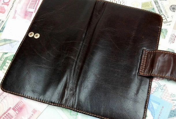 Leather men dark brown vintage clutch men multi card holders long wallet purse
