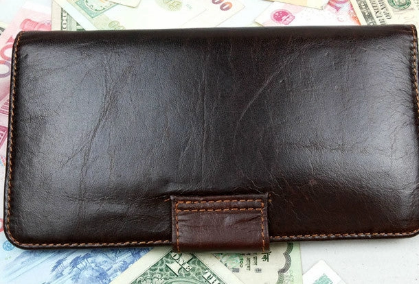 Leather men dark brown vintage clutch men multi card holders long wallet purse