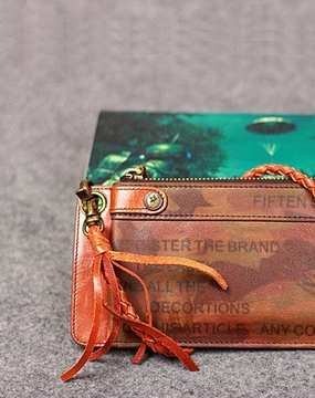 Leather men long wallet chain clutch camouflage vintage zip clutch men purse clutch
