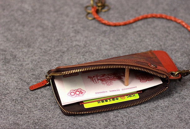Leather men long wallet chain clutch camouflage vintage zip clutch men purse clutch