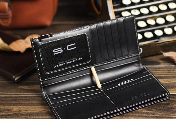 Leather men long wallet clutch black vintage modern clutch men phone purse clutch