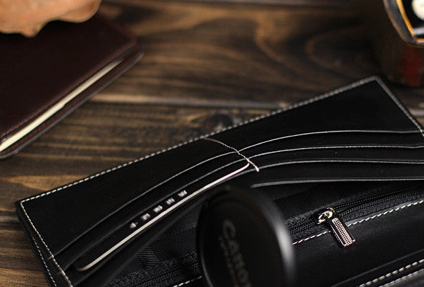 Leather men long wallet clutch black vintage modern clutch men phone purse clutch