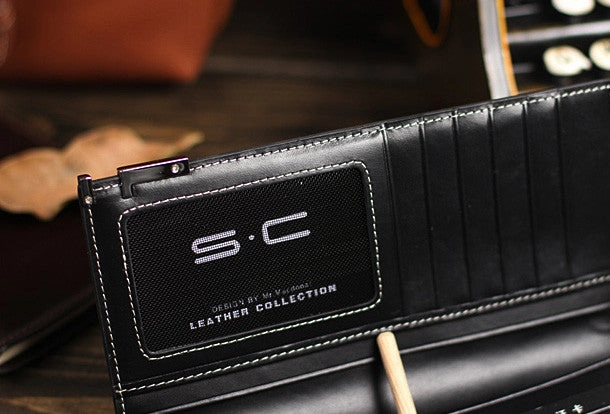 Leather men long wallet clutch black vintage modern clutch men phone purse clutch