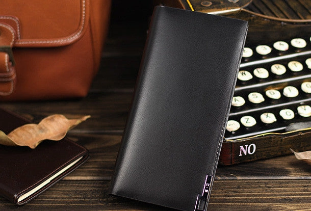 Leather men long wallet clutch black vintage modern clutch men phone purse clutch