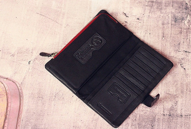 Leather men long wallet clutch black vintage zip phone clutch men purse clutch