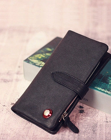 Leather men long wallet clutch black vintage zip phone clutch men purse clutch