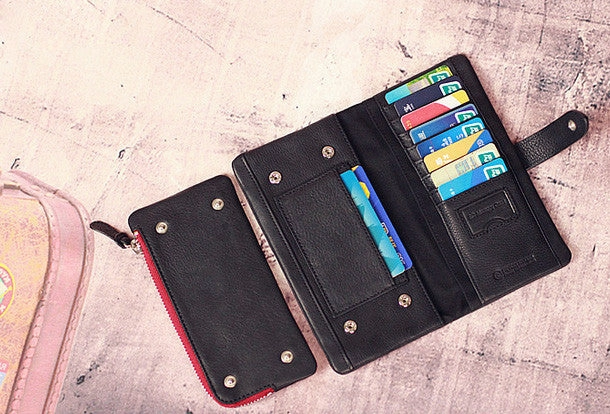 Leather men long wallet clutch black vintage zip phone clutch men purse clutch