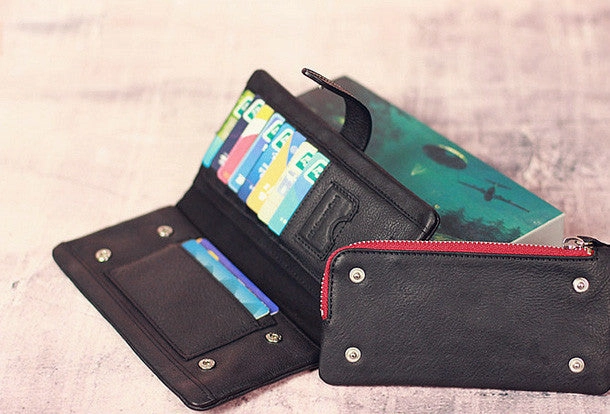 Leather men long wallet clutch black vintage zip phone clutch men purse clutch