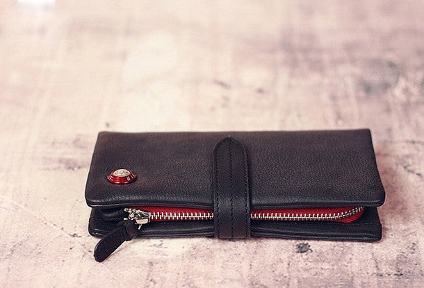 Leather men long wallet clutch black vintage zip phone clutch men purse clutch