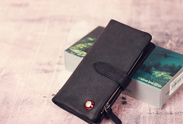 Leather men long wallet clutch black vintage zip phone clutch men purse clutch