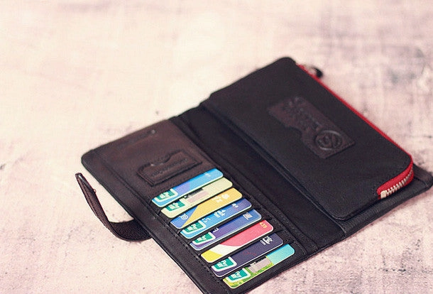 Leather men long wallet clutch black vintage zip phone clutch men purse clutch