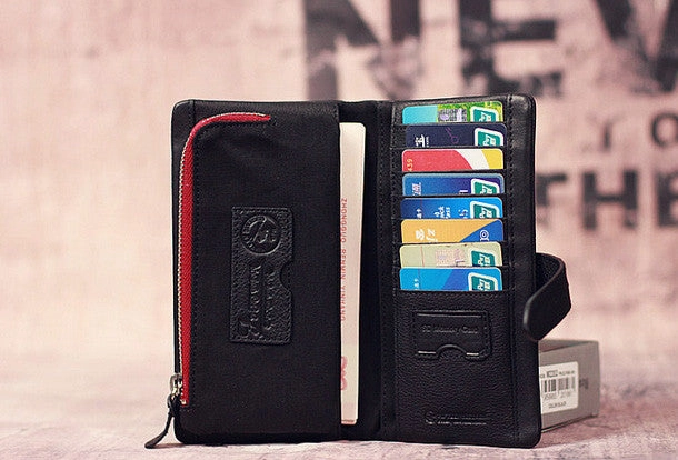 Leather men long wallet clutch black vintage zip phone clutch men purse clutch