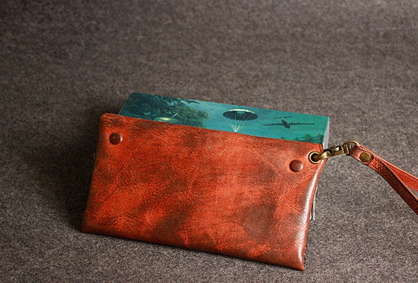 Leather men long wallet clutch brown strip phone vintage clutch men purse clutch