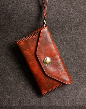 Leather men long wallet clutch brown strip phone vintage clutch men purse clutch