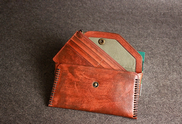 Leather men long wallet clutch brown strip phone vintage clutch men purse clutch