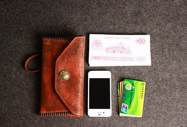 Leather men long wallet clutch brown strip phone vintage clutch men purse clutch