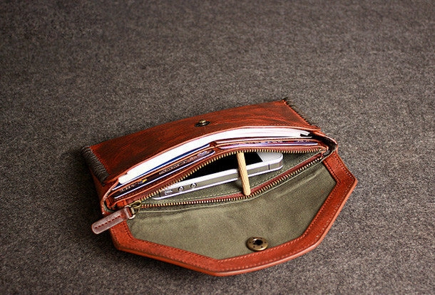 Leather men long wallet clutch brown strip phone vintage clutch men purse clutch