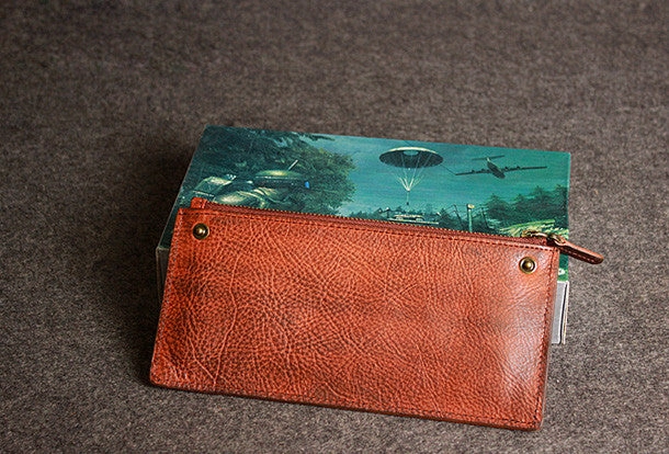 Leather men long wallet clutch brown strip phone vintage clutch men purse clutch