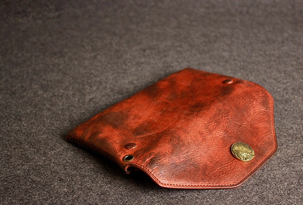 Leather men long wallet clutch brown strip phone vintage clutch men purse clutch