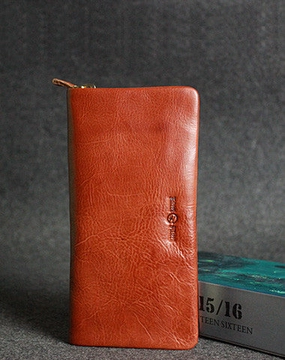 Leather men long wallet clutch brown vintage zip clutch men long wallet purse