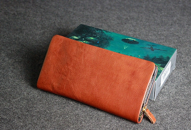 Leather men long wallet clutch brown vintage zip clutch men long wallet purse
