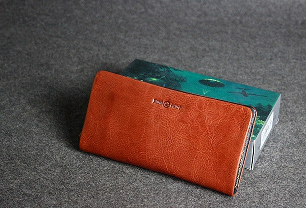 Leather men long wallet clutch brown vintage zip clutch men long wallet purse