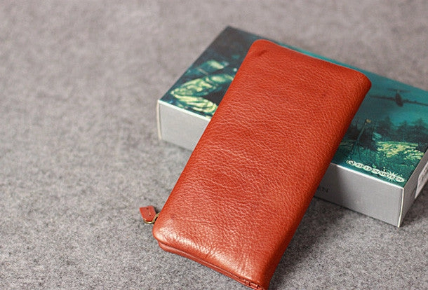 Leather men long wallet clutch brown vintage zip phone clutch men long wallet purse