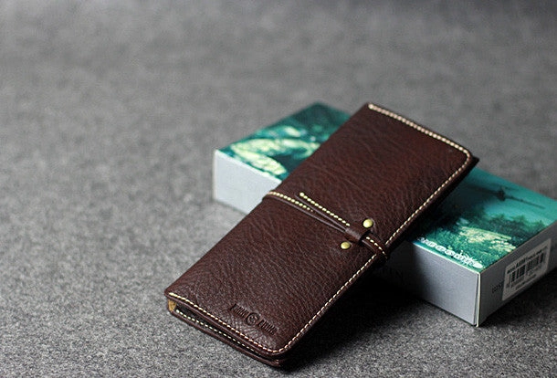 Leather men long wallet coffee brown black vintage phone clutch men purse clutch