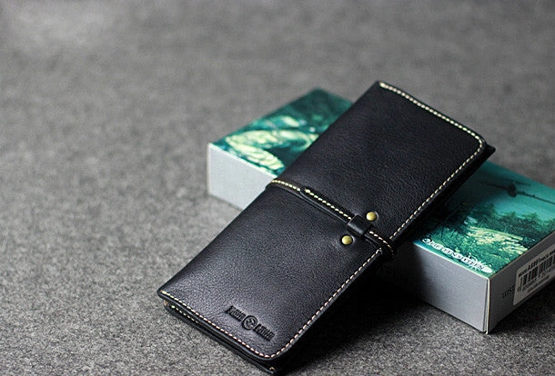 Leather men long wallet coffee brown black vintage phone clutch men purse clutch