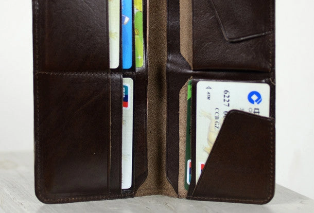 Leather Men long wallet Vintage bifold coffee Long wallet clutch purse For Men