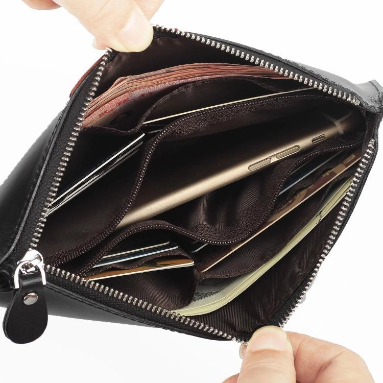 Leather Men's Slim Clutch Wristlet Wallet Zipper Clutch Wallet Phone Wallet For Men