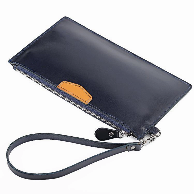 Leather Men's Slim Clutch Wristlet Wallet Zipper Clutch Wallet Phone Wallet For Men