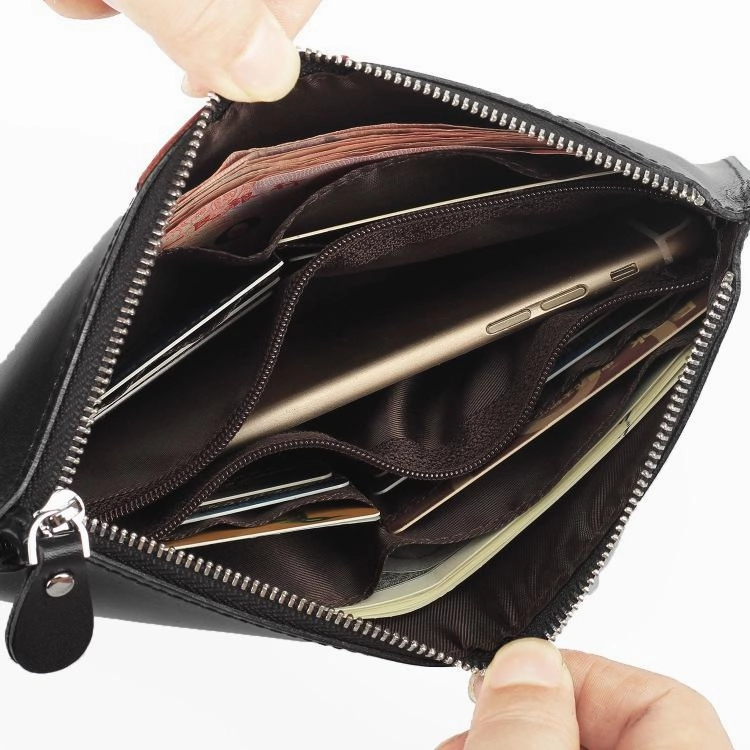 Leather Men's Slim Clutch Wristlet Wallet Zipper Clutch Wallet Phone Wallet For Men