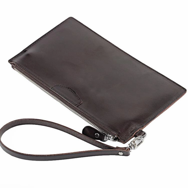 Leather Men's Slim Clutch Wristlet Wallet Zipper Clutch Wallet Phone Wallet For Men