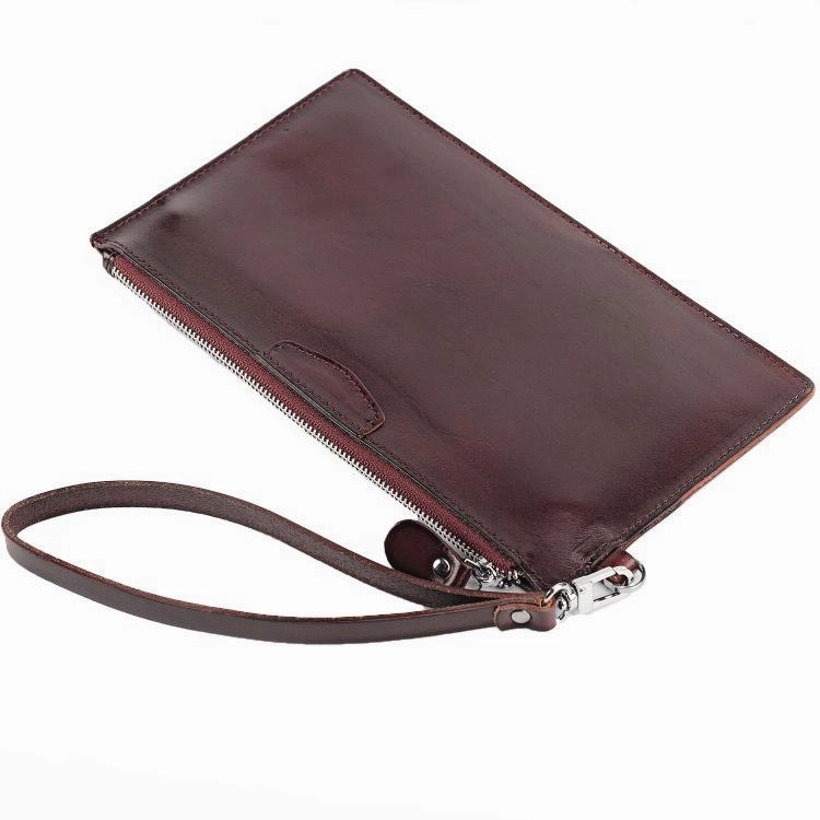 Leather Men's Slim Clutch Wristlet Wallet Zipper Clutch Wallet Phone Wallet For Men