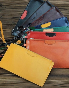 Leather Men's Slim Clutch Wristlet Wallet Zipper Clutch Wallet Phone Wallet For Men