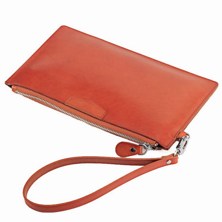 Leather Men's Slim Clutch Wristlet Wallet Zipper Clutch Wallet Phone Wallet For Men