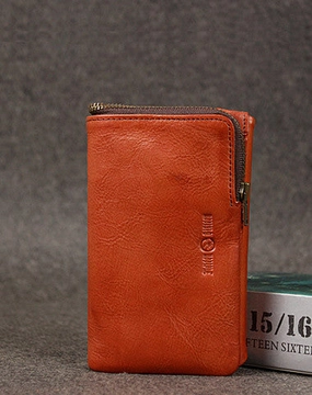Leather men trifold long wallet clutch brown vintage zip clutch men long wallet purse
