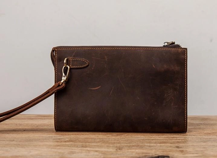 Leather Men Zipper Wristlet Wallet Clutch Long Wallets for Men