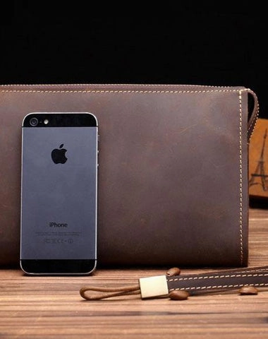 Leather Men Zipper Wristlet Wallet Clutch Long Wallets for Men