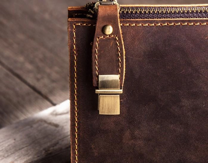 Leather Men Zipper Wristlet Wallet Clutch Long Wallets for Men