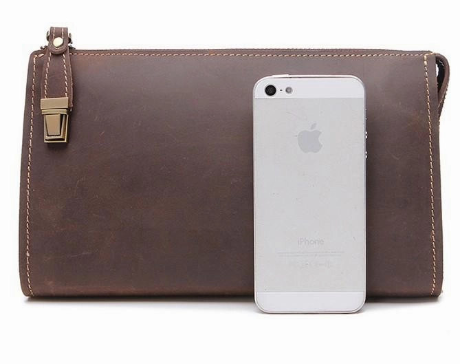 Leather Men Zipper Wristlet Wallet Clutch Long Wallets for Men