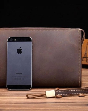 Leather Men Zipper Wristlet Wallet Clutch Long Wallets for Men