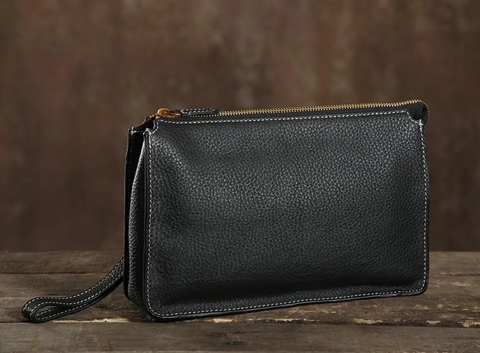 Leather Mens Clutch Cool Wallet Zipper Clutches Wristlet Wallet for Men